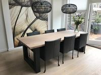 Set van 6 leren kuip eetkamerstoelen - met wieltjes - zwart leer - Echt leer, Modern, ontdek de vele Leersoorten en Kleuren bij ShopX