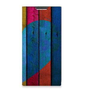 Samsung Galaxy S22 Ultra Book Wallet Case Wood Heart - Cadeau voor je Vriend