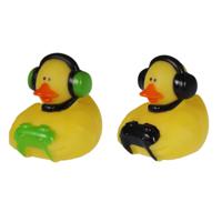 Badeendje gamer - rubber - 2 stuks - zwart en groen - 5 cm - bad speelgoed - thumbnail