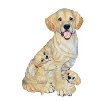 Golden Retriever met puppies beeldje zittend 35 cm - thumbnail