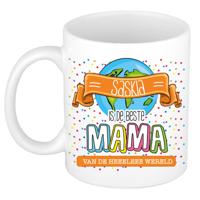 Naam mok mama Saskia - wit - de beste - keramiek - 300 ml - Moederdag/verjaardag