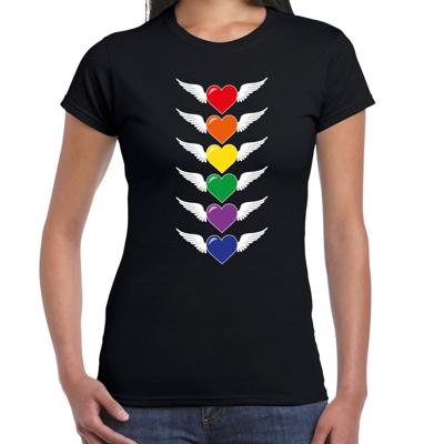 Gay Pride T-shirt voor dames - pride - zwart - hartjes - LHBTI