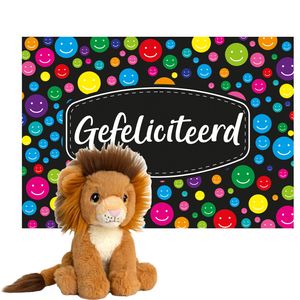 Keel toys - Cadeaukaart Gefeliciteerd met knuffeldier leeuw 18 cm