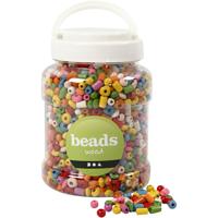 Creativ Company Houten kralen, d 5-8 mm, gatgrootte 1,5 mm, ca. 2170 stuk, diverse kleuren, 175 gr, 400 ml/ 1 emmer