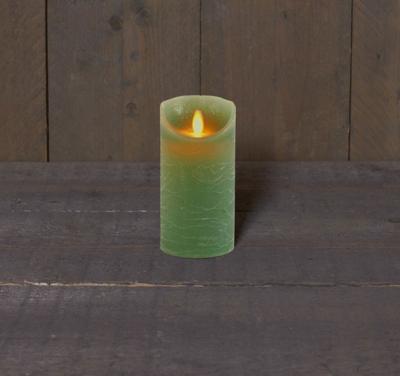 KAARS JADE GROEN WAX RUSTIEK BEWEGENDE VLAM 7,5X15CM 3XAAA/TIMER - Annas collection