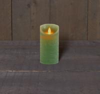 KAARS JADE GROEN WAX RUSTIEK BEWEGENDE VLAM 7,5X15CM 3XAAA/TIMER - Annas collection
