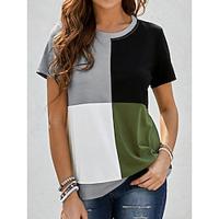 Dames T-shirt Kleurenblok Gestreept Afdrukken Dagelijks Casual Korte mouw Strakke ronde hals Groen Zomer Lightinthebox