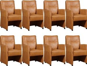 Set van 8 Cognac leren landelijke eetkamerfauteuils Sharp - Granada leer Sahara (cognac leer)