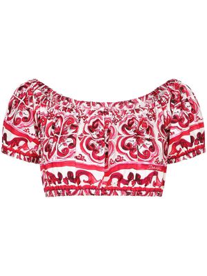 Dolce & Gabbana blouse crop à imprimé Majolica - Rouge