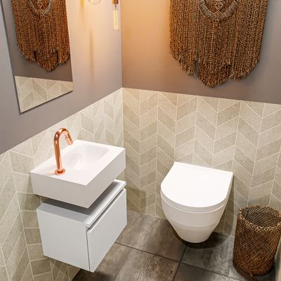 Toiletmeubel Mondiaz Andor | 40 cm | Meubelkleur Talc | Lex vrijhangend wastafel Talc Rechts | 1 kraangat