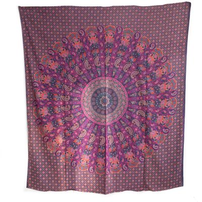 Authentiek Mandala Wandkleed Katoen Paars met Olifanten en Kamelen (240 x 210 cm)