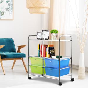 Kantooropslagwagen Trolley 4 Lades Badkamer Opbergwagen Keuken Trolley Ladewagen met Wielen 63,5 x 37 x 75 cm Groen + Blauw