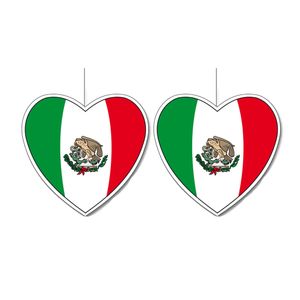 3x stuks mexico vlag hangdecoratie hartjes vorm karton 14 cm