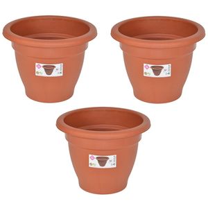 Set van 3x stuks terra cotta kleur ronde plantenpot/bloempot kunststof diameter 25 cm