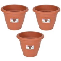 Set van 3x stuks terra cotta kleur ronde plantenpot/bloempot kunststof diameter 25 cm - thumbnail