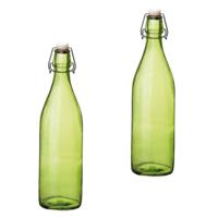 Bormioli rocco waterfles met beugeldop - 2x - groen transparant - 1000 ml - Giara home deco fles