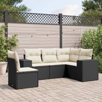 5-delige Loungeset met kussens poly rattan zwart