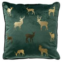 DEER - Sierkussen 45x45 cm - velvet - kerst - Mountian View - donkergr