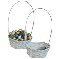 Rieten mandje met hengsel - 4x - mintgroen - D20 x H38 cm - paasmandje