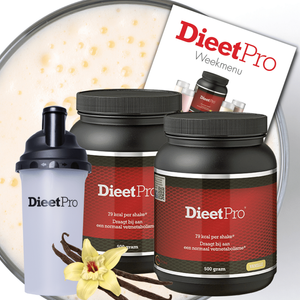 2 potten DieetPro Vanille plus Gratis Shaker