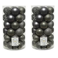 74x stuks kunststof kerstballen antraciet (warm grey) 6 cm mat/glans/glitter