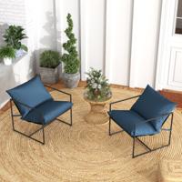 (Set van 2) Slingerstoel Moderne Vrijetijdsstoel voor Binnen en Buiten Zitkussens Weerbestendige Zitstof Stevig Metalen Frame Marineblauw