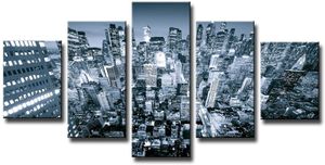 Schilderij - New York in zwart en wit, 5 luik, 160x80cm