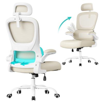Ergonomische bureaustoel met verstelbare lendensteun en hoofdsteun, Zandbeige