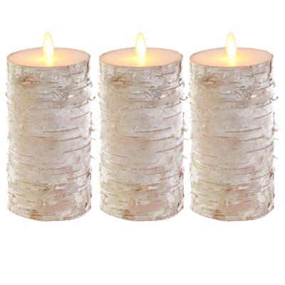 Led kaars/stompkaars - 3x - houtlook - naturel - H15 x D7,5 cm - wax - warm wit licht