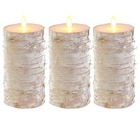 Led kaars/stompkaars - 3x - houtlook - naturel - H15 x D7,5 cm - wax - warm wit licht
