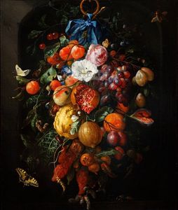 Afbeelding op acrylglas - Festoen van vruchten en bloemen,  Jan davidsz de Heem , 90x60cm