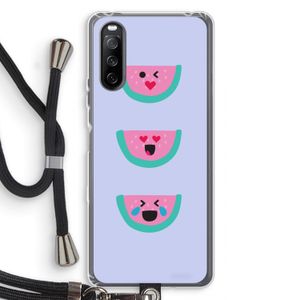 Smiley watermeloen: Sony Sony Xperia 10 III Transparant Hoesje met koord