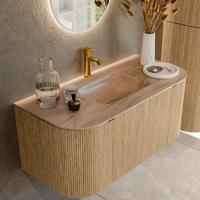 Badmeubel Mondiaz Kurve-Dlux | 100 cm | Meubelkleur Oak | Wastafelkleur Saba | Solid surface | Wasbak midden spoelbak | 1 kraangat