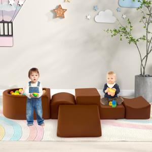 5-delige Klim- & Kruipset Zachte Speelblokken met Ballenbak Schuimbouwstenen Creatieve Bouwstenen voor Speelkamer Kinderkamer Koffie