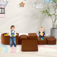5-delige Klim- & Kruipset Zachte Speelblokken met Ballenbak Schuimbouwstenen Creatieve Bouwstenen voor Speelkamer Kinderkamer Koffie