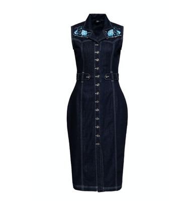 Queen Kerosin Sailor Embroidery Denim Pencil Dress-M