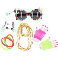 Eighties/Jaren 80 verkleedset - ketting/bril/handschoenen/bandjes - voor dames   -