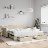 Slaapbank met onderschuifbed en lades 100x200 cm stof crème