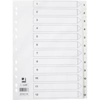 Q-CONNECT tabbladen, A4, PP, 11-gaatsperforatie, met indexblad, set van 1-12, wit