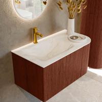 Badmeubel Mondiaz Kurve-Dlux | 85 cm cm | Meubelkleur Ruby | Wastafelkleur Ostra | Solid surface | Wasbak links zijde spoelbak | 1 kraangat