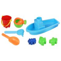 Sunnydays Strand/zandbak speelgoed set - emmer/schepjes met vormpjes - plastic - en bootje   - - thumbnail
