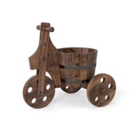 Houten Driewielige Plantenbak Bloemenbak op Wielen in Tonvorm met Afwateringsgat voor Het Kweken van Groenten en Kruiden