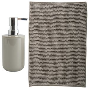 MSV badkamer droogloop mat - Milano - 40 x 60 cm - met bijpassende kleur zeeppompje - beige