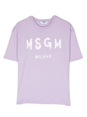MSGM Kids t-shirt en coton à logo imprimé - Violet