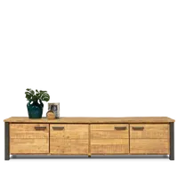 TV dressoir (210cm - 4 deuren) Steelwood - Seasoned Brown/Metaal Zwart - thumbnail