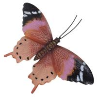 Tuindecoratie vlinder - roestbruin/roze - metaal - 35 x 24 cm - Tuin/schutting/schuur