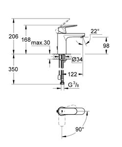 GROHE Eurosmart Cosmopolitan wastafelkraan, uittrekbare ketting met stop, medium uitloop, L-uitloop, SilkMove ES, chroom