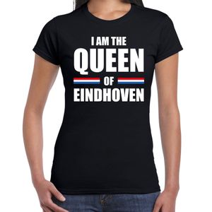 Koningsdag t-shirt I am the Queen of Eindhoven zwart voor dames L  -