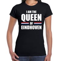 Koningsdag t-shirt I am the Queen of Eindhoven zwart voor dames S  - - thumbnail