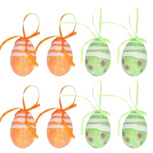 Decoratie paaseieren hangend - 12x stuks - oranje/groen - piepschuim - 6 cm